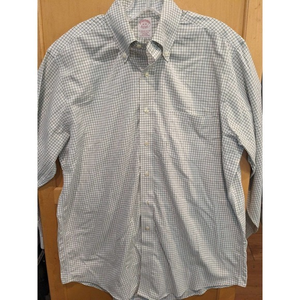 Brooks Brothers Men's 16-34 Gray‎ Checked Long Sleeve Button Up Cotton